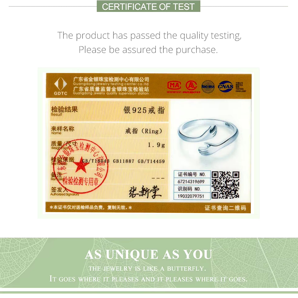925 Sterling Silver Hug Open Ring Warmth and Love Hand Adjustable for Women Party Jewelry, His Big Loving Family Gift