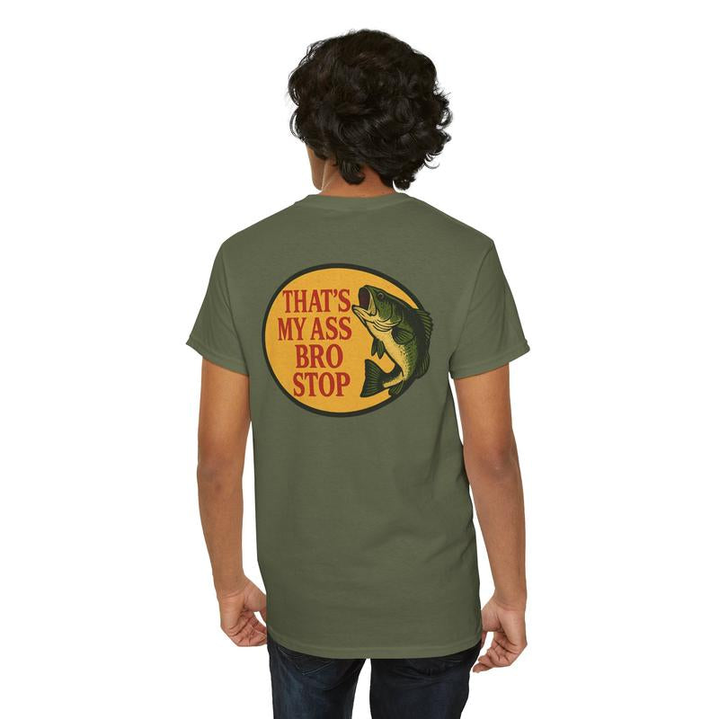 Bro Stop Unisex Heavy Cotton Tee - Fish Shirt - Funny - Butt - Joke - Edgy - Gift for Men and Women