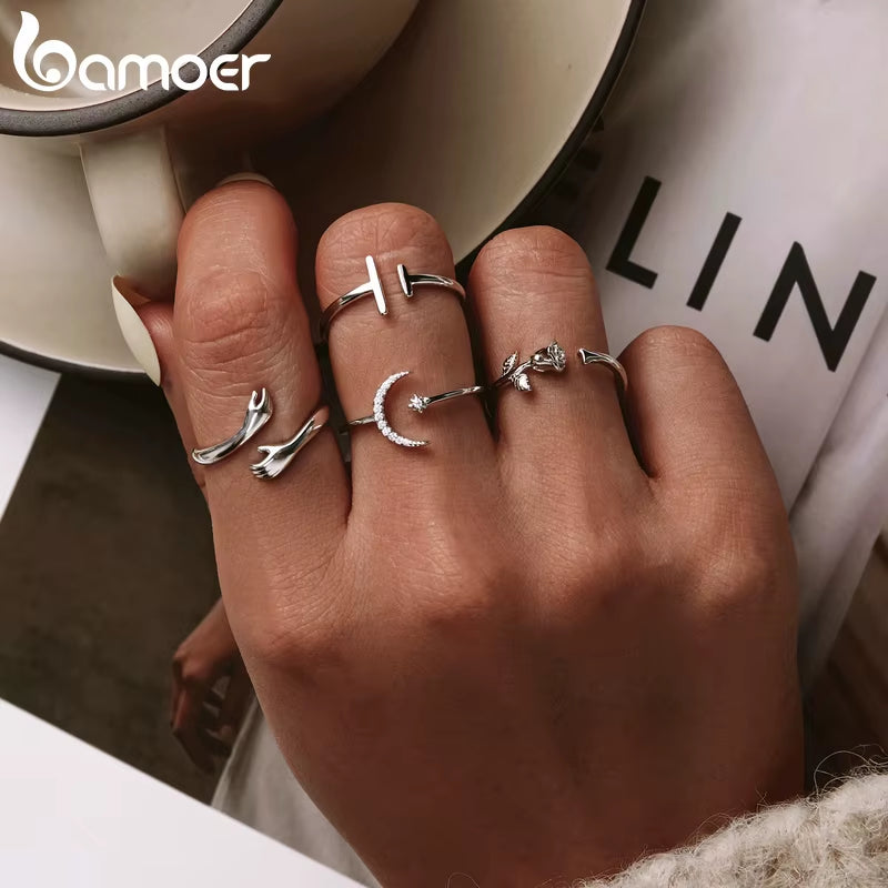 925 Sterling Silver Hug Open Ring Warmth and Love Hand Adjustable for Women Party Jewelry, His Big Loving Family Gift