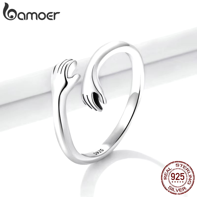 925 Sterling Silver Hug Open Ring Warmth and Love Hand Adjustable for Women Party Jewelry, His Big Loving Family Gift