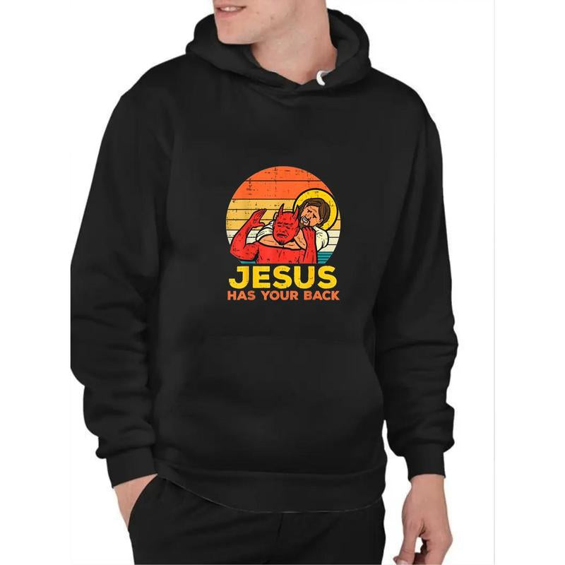 100% Cotton Jesus Has Your Back Jiu Jitsu Retro Christian Men T-Shirt Selected Pure Cotton Interesting Design DIY Short Sleeve T-Shirt for Men, Soft and Breathable