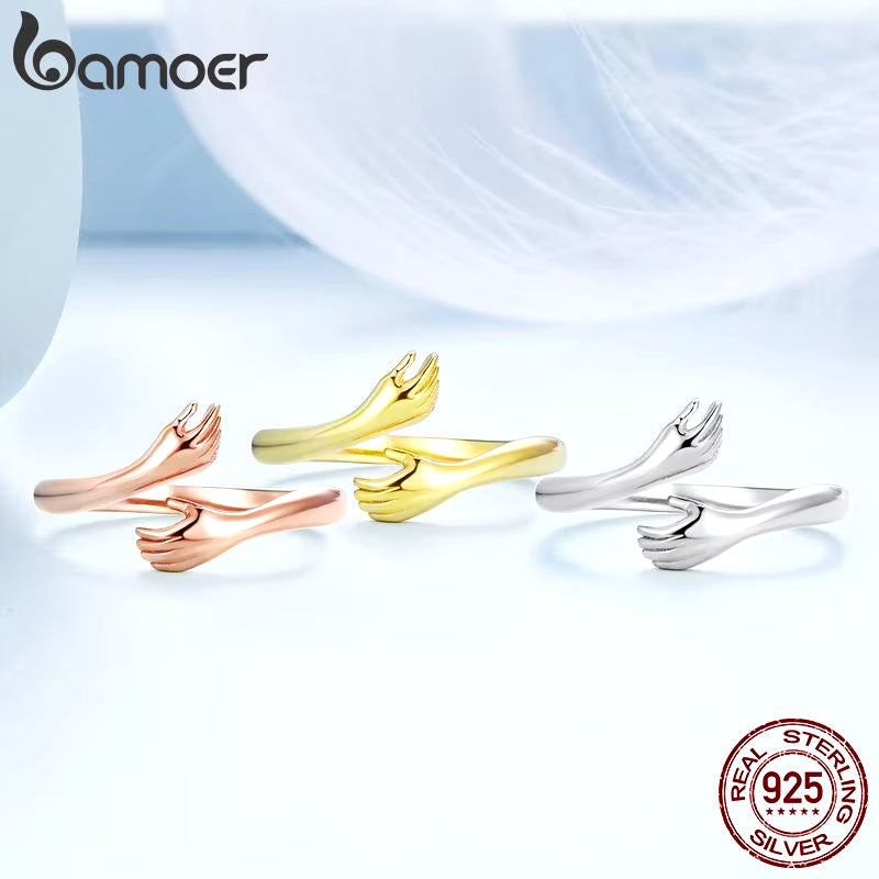 925 Sterling Silver Hug Open Ring Warmth and Love Hand Adjustable for Women Party Jewelry, His Big Loving Family Gift