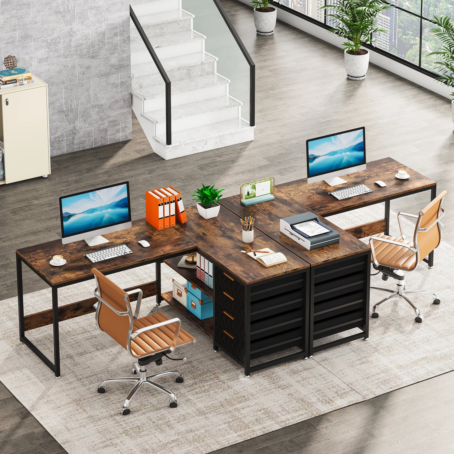 L Shaped Computer Desk with Storage Drawers, 59 Inch Corner Desk with Shelves, Reversible L-Shaped Office Desk Study