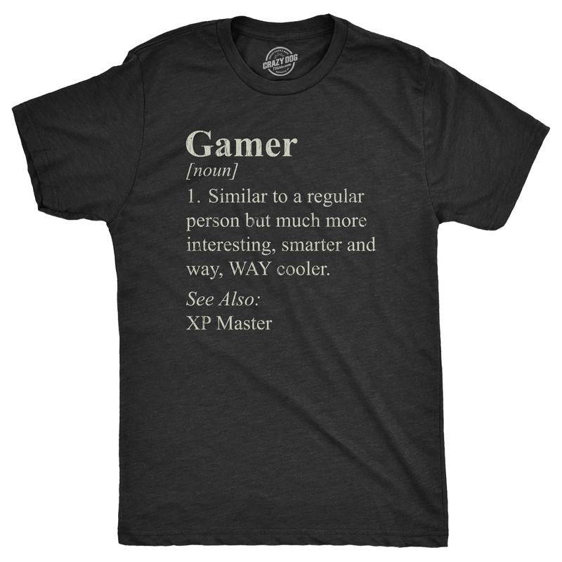 Mens Gamer Definition T Shirt Funny Video Games Lover Joke Tee for Guys Mens Funny T Shirts Cool Tees Soft Stylish Casual Menswear Sarcastic Apparel for Men Funny Gamer Short Sleeve Novelty Tees for Black -