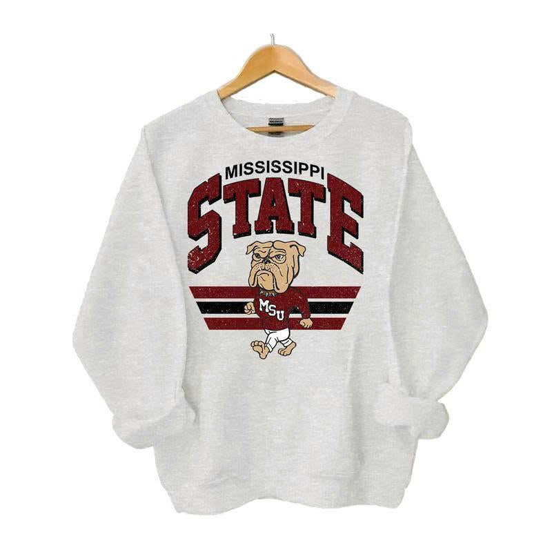 Retro Football College Football Mascot Crewneck Sweatshirt Classic Menswear Tops Cotton Sweaters Sport Fabric Casual Embroidered