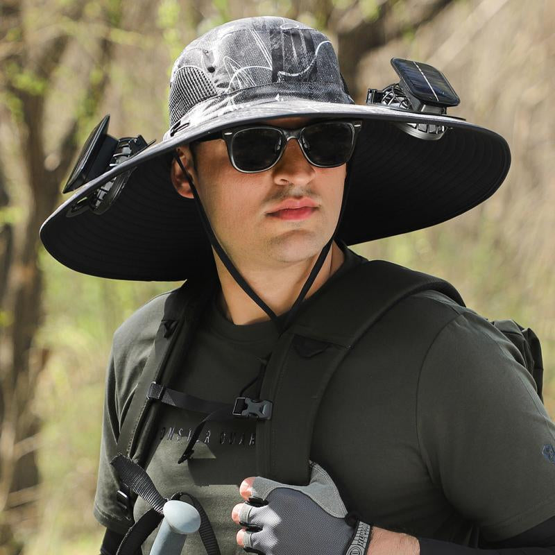 2025 New Solar Fan Outdoor Fishing Hat-Solar Sun Protection Sun Hat with Fan Solar Fan Hat Dual Power Supply Fan Outdoor Fan