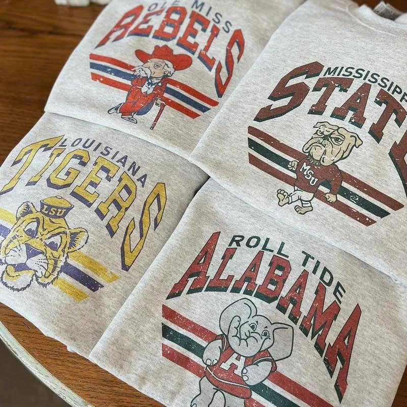 Retro Football College Football Mascot Crewneck Sweatshirt Classic Menswear Tops Cotton Sweaters Sport Fabric Casual Embroidered