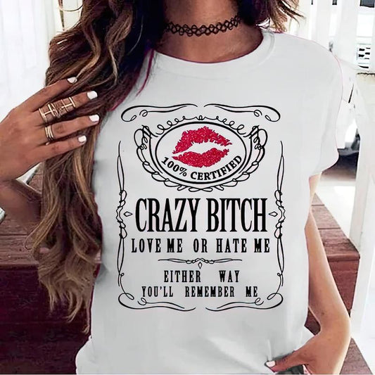 Cotton Short Sleeve Women'S Funny Graphic Tees Crazy Bitch Shirt Short Sleeve Tshirt Casual T-Shirt for Men Women