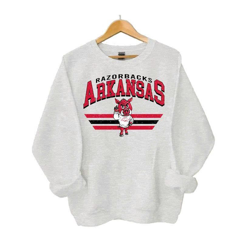 Retro Football College Football Mascot Crewneck Sweatshirt Classic Menswear Tops Cotton Sweaters Sport Fabric Casual Embroidered