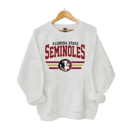 Retro Football College Football Mascot Crewneck Sweatshirt Classic Menswear Tops Cotton Sweaters Sport Fabric Casual Embroidered