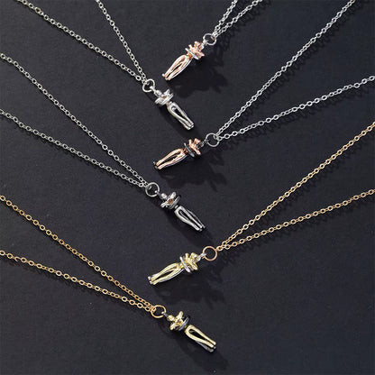 Chic Black Hug Pendant Necklace for Couples - Elegant Love Symbol,Perfect for Party & Daily Wear