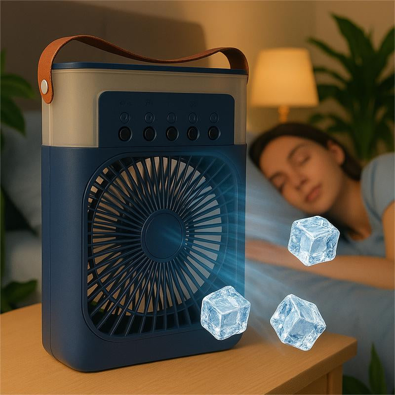 Portable 3 in 1 Air Conditioner Fan, USB Evaporative Cooler Fan, LED Light, 3 Wind Speeds & 3 Spray Modes, Multifunction Fan