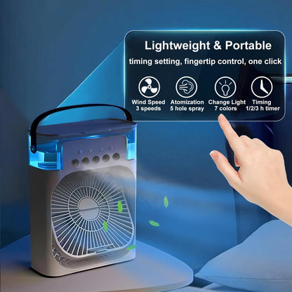Portable 3 in 1 Air Conditioner Fan, USB Evaporative Cooler Fan, LED Light, 3 Wind Speeds & 3 Spray Modes, Multifunction Fan