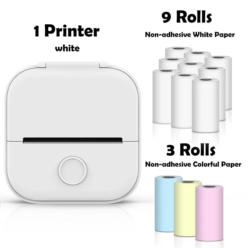 T02 Mini Thermal Printer Wireless Mini Pocket Printer, Adhesive Sticker Printer for DIY, Journal, Student Birthday Gift