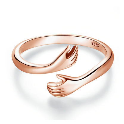 925 Sterling Silver Hug Open Ring Warmth and Love Hand Adjustable for Women Party Jewelry, His Big Loving Family Gift