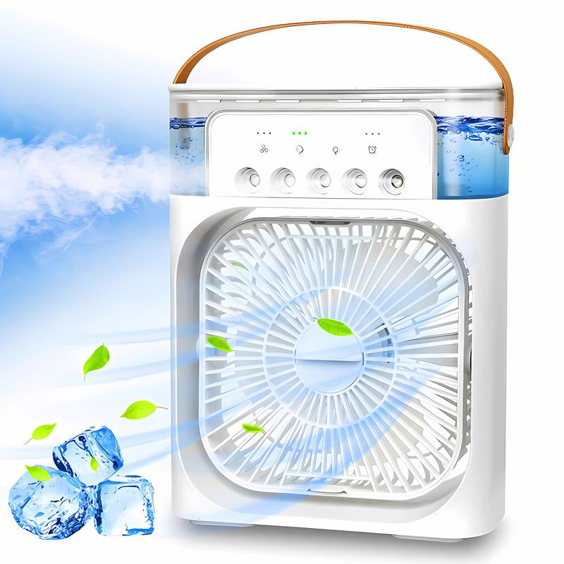 Portable 3 in 1 Air Conditioner Fan, USB Evaporative Cooler Fan, LED Light, 3 Wind Speeds & 3 Spray Modes, Multifunction Fan