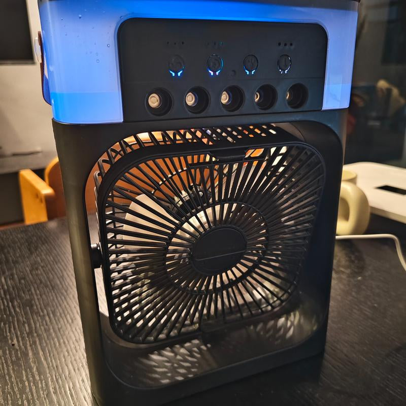 Portable 3 in 1 Air Conditioner Fan, USB Evaporative Cooler Fan, LED Light, 3 Wind Speeds & 3 Spray Modes, Multifunction Fan