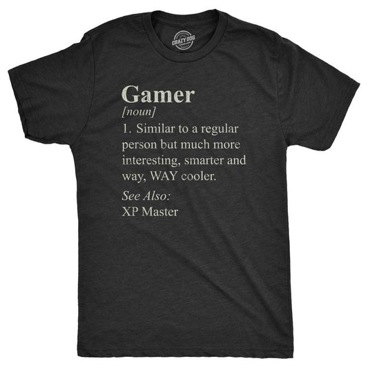 Mens Gamer Definition T Shirt Funny Video Games Lover Joke Tee for Guys Mens Funny T Shirts Cool Tees Soft Stylish Casual Menswear Sarcastic Apparel for Men Funny Gamer Short Sleeve Novelty Tees for Black -