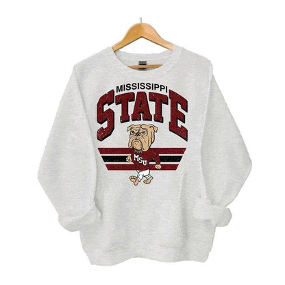 Retro Football College Football Mascot Crewneck Sweatshirt Classic Menswear Tops Cotton Sweaters Sport Fabric Casual Embroidered